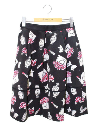 エムズグレイシー 917542 スカート 38 ブラック アイコンモチーフ フレア IT5Y5TETX2E6