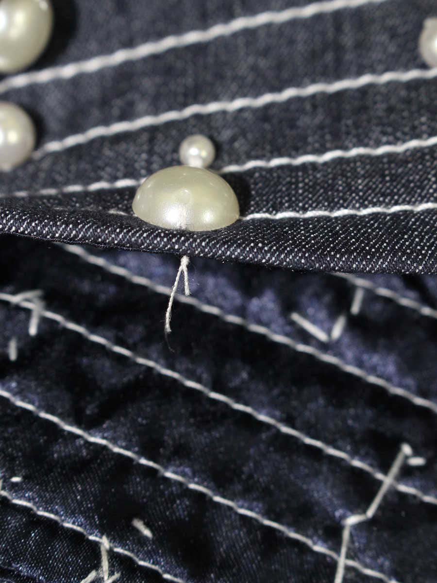 スーパービューティー スカート 42 ネイビー デニム フェイクパール ITG6VESLH4EJ 【SALE】