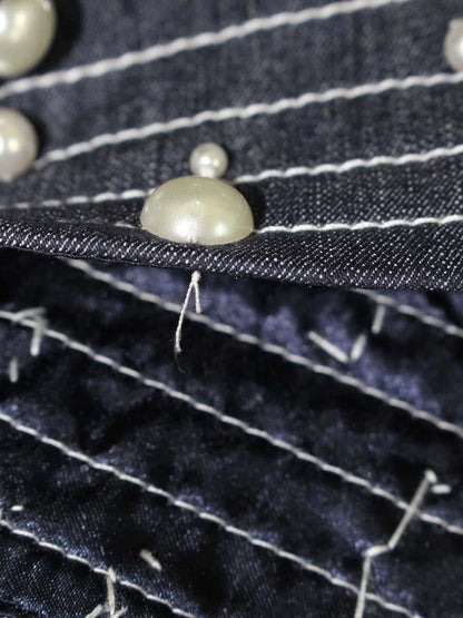 スーパービューティー スカート 42 ネイビー デニム フェイクパール ITG6VESLH4EJ 【SALE】
