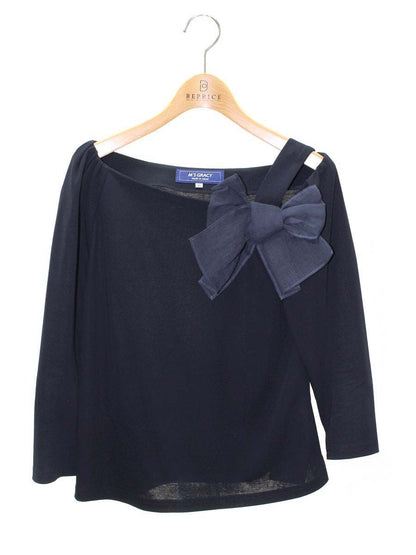 エムズグレイシー ワンショルダー 015318 カットソー 40 ネイビー 肩リボン ITKUSV48H77C