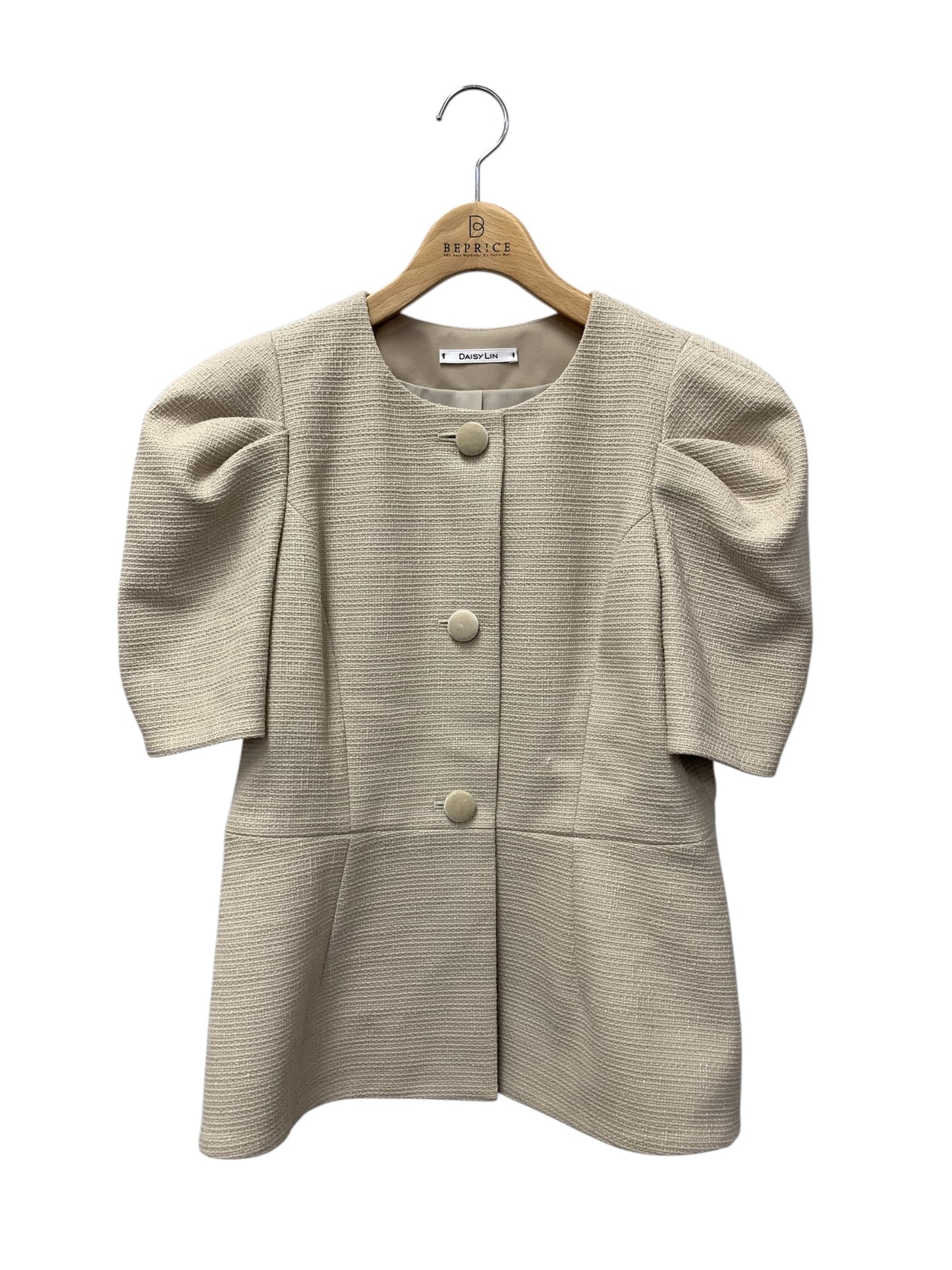デイジーリン Lady Puff Tweed 07283 ノーカラージャケット 42 ベージュ ツイード ITDVXI6ZDJCE