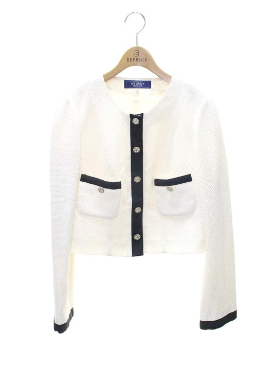 エムズグレイシー 314505 ジャケット 40 ホワイト ニット ストーンボタン ITSDISKBTEA4