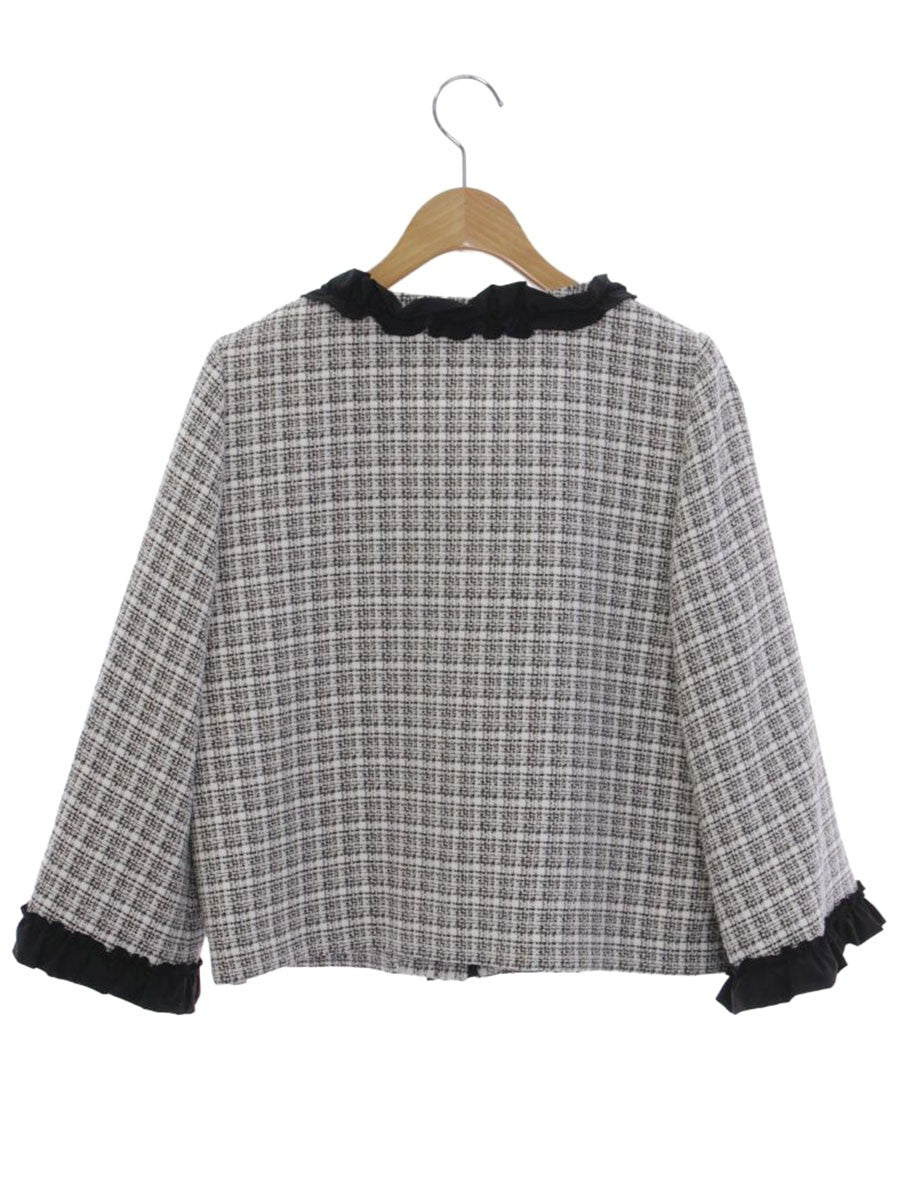 エムズグレイシー リボンフリルツイードジャケット 314310 42 ホワイト/ブラック IT4L86HAG3I0