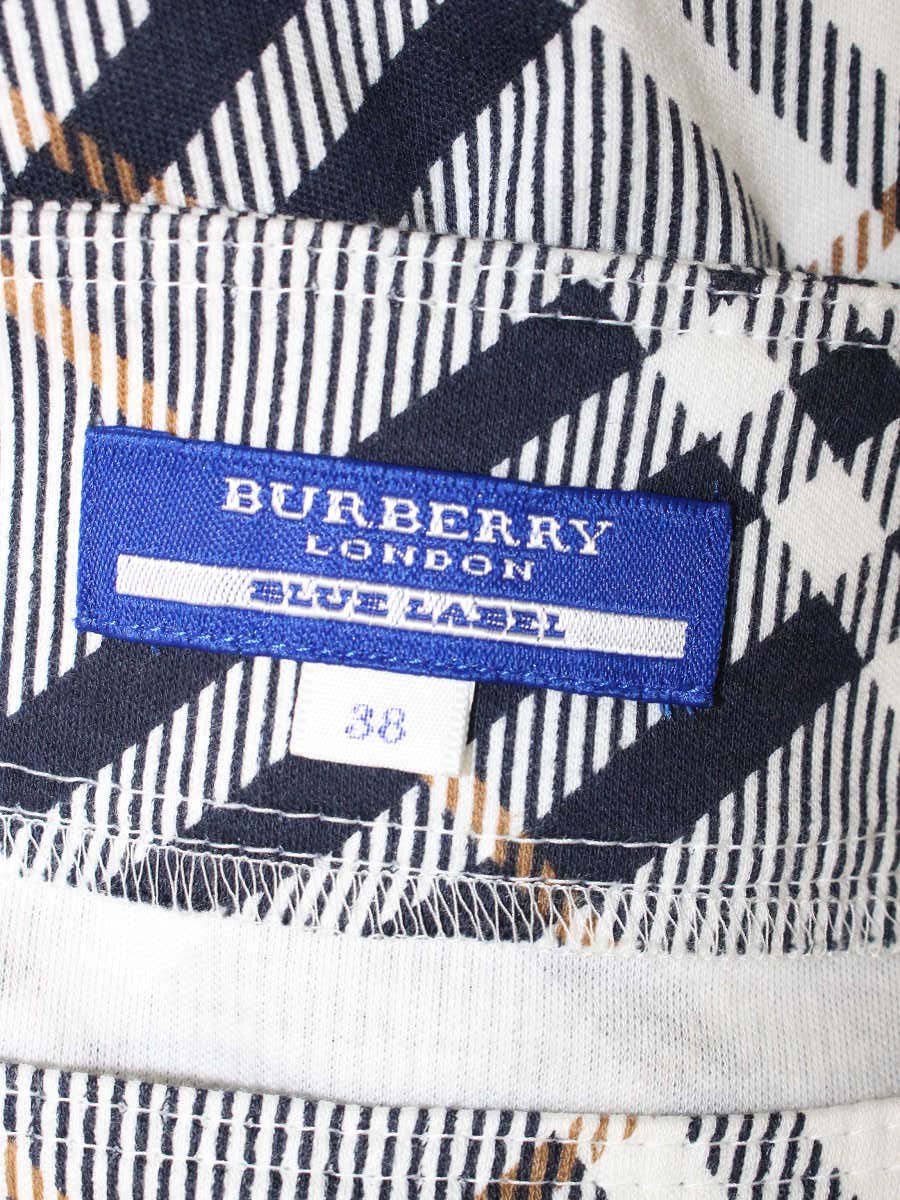 バーバリーブルーレーベル FA511-109-30 カットソー 38 ホワイト/ネイビー チェック フリル IT8J5LKR5657