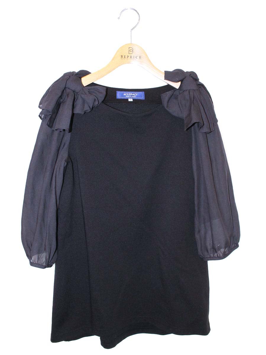 エムズグレイシー 015111 Tシャツ カットソー 38 ブラック オーガンジー ITG55Y7NV6SN