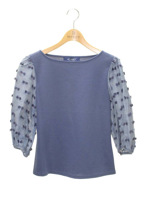 エムズグレイシー 815309 カットソー 38 ブルー リボン フリンジ IT3QLM08Z4K8