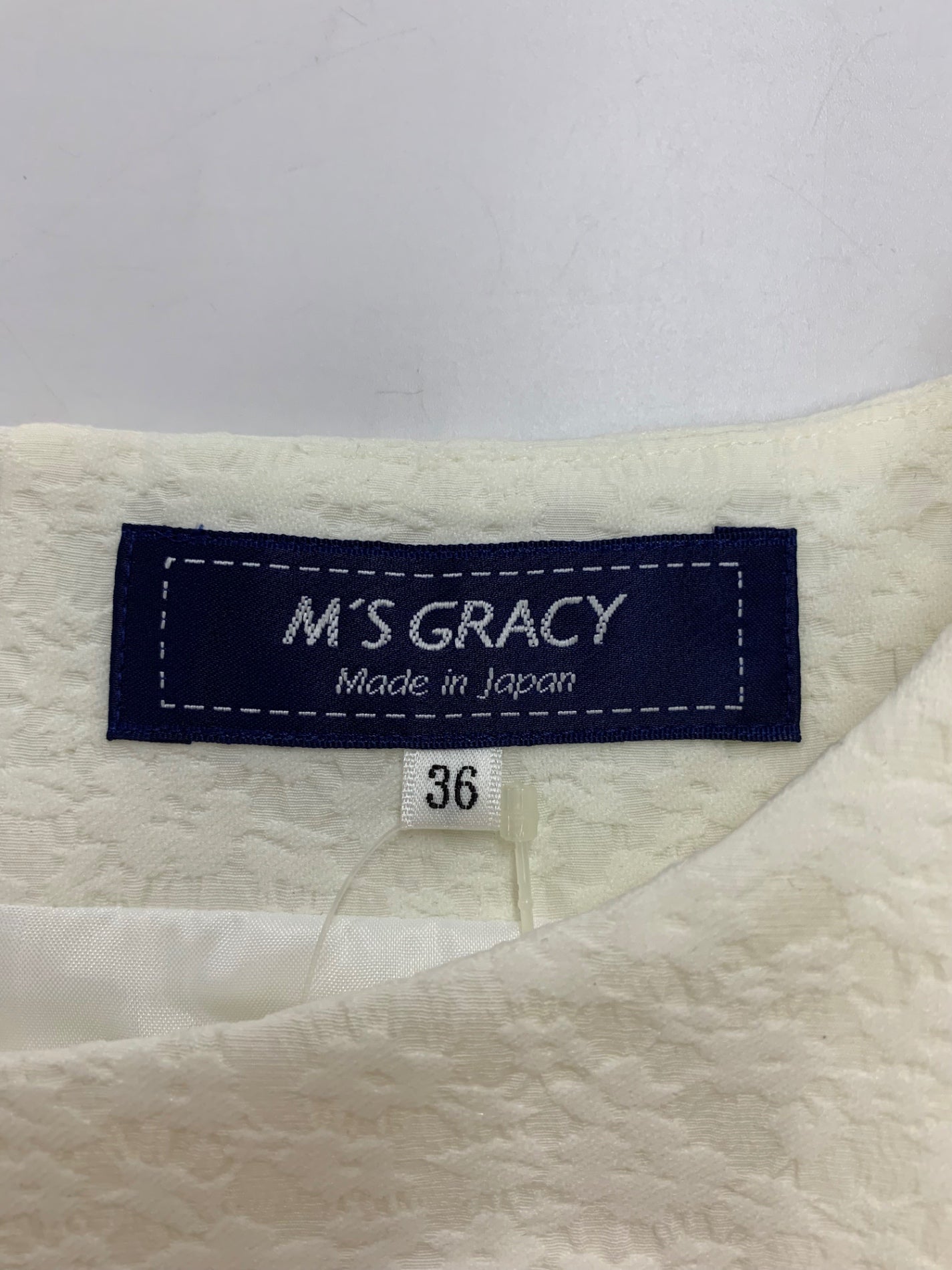 エムズグレイシー 411103 ワンピース 36 ホワイト ジャガード バルーンドレス リボンブローチ ITLCT11VLDI8