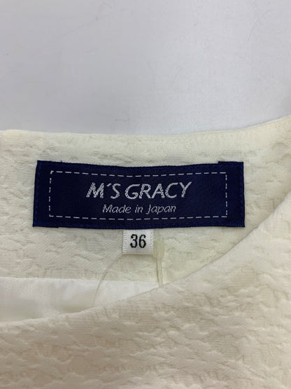 エムズグレイシー 411103 ワンピース 36 ホワイト ジャガード バルーンドレス リボンブローチ ITLCT11VLDI8