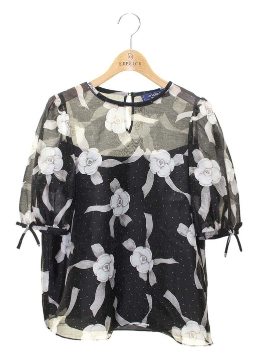 エムズグレイシー 410304 カットソー 40 ブラック カメリア フラワーモチーフ IT4O0E6EZ39D