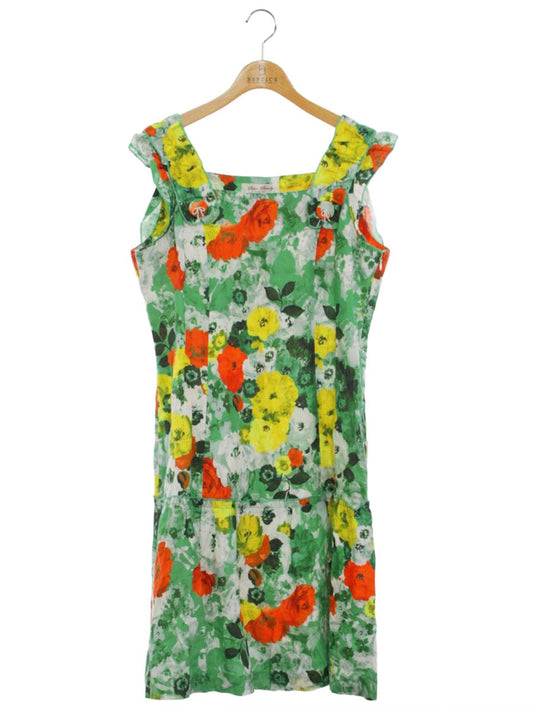 スーパービューティー ワンピース 44 グリーン リネン フラワーモチーフ ITJH9XHE0TBJ 【SALE】