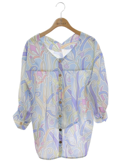 グレースクラス ヌーボーフラワープリントトップ 02231 41082-00 ブラウス 36 ブルー ‘23 ITVMJUUGQYT2 【SALE】