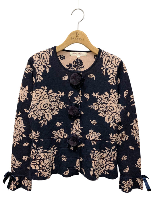 スーパービューティー カーディガン 40 ネイビー フラワーモチーフ ITTLH9MK1RLI