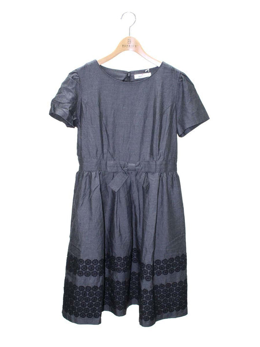 ギャラリービスコンティ 1228067 ワンピース 3 ブラック デニム リボン 花 刺繍 ITX1CD0S0IIO