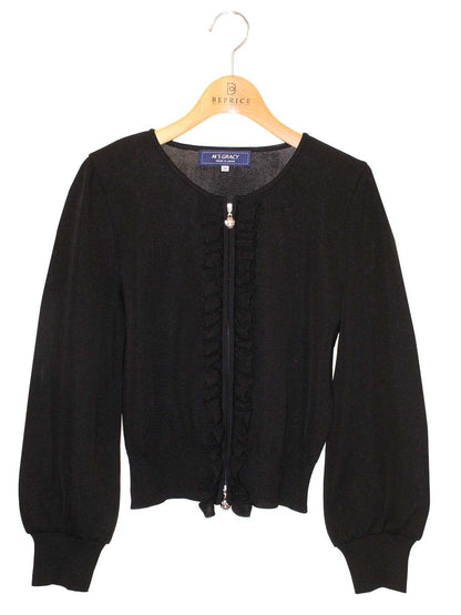 エムズグレイシー Frill Zip Cardigan 818515 カーディガン 38 ブラック ITBCCYR7761W
