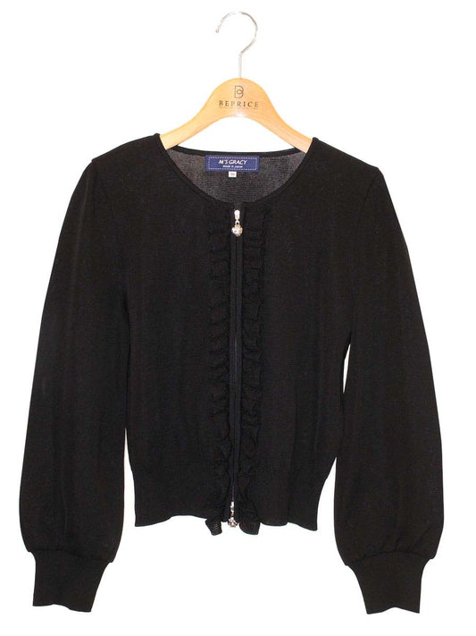 エムズグレイシー Frill Zip Cardigan 818515 カーディガン 38 ブラック ITBCCYR7761W