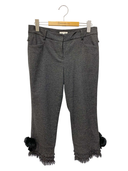 トゥービーシック UHE47-917-08 クロップドパンツ 40 グレー カシミヤブレンドウール 裾フリンジ ITYI7KPFIMKW 【SALE】