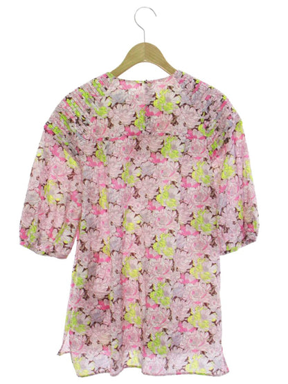 ドゥロワー コットンシルクプリントタックブラウス 6521-299-0940 36 ピンク ITPYBOVAU5UW 【SALE】