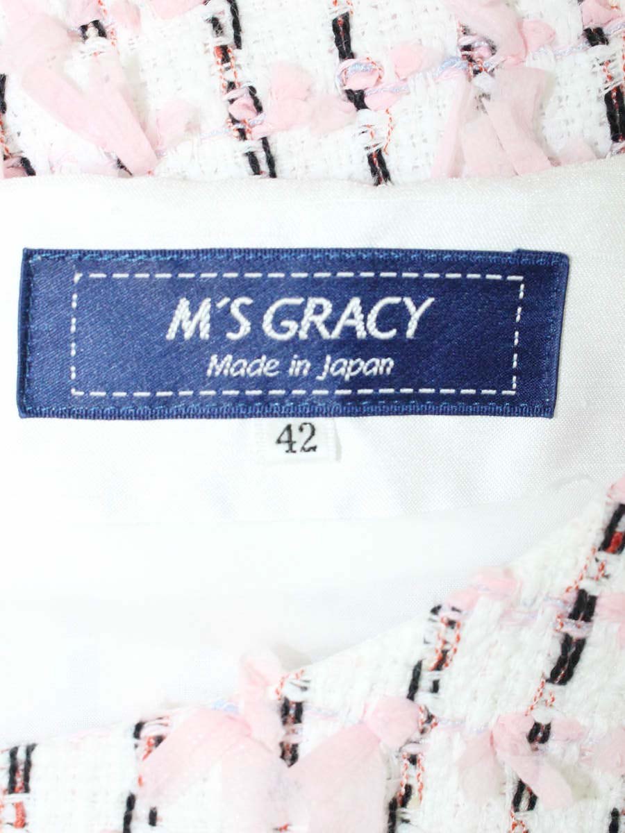 エムズグレイシー 111106 ワンピース 42 ピンク ツイード パール