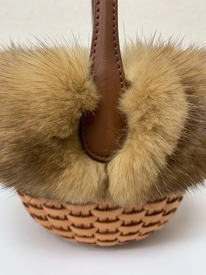 フォクシー ハンプトンバスケット ハンドバッグ ブラウン ミンクファー レザー 編み込み ITRZR4CYO7XK