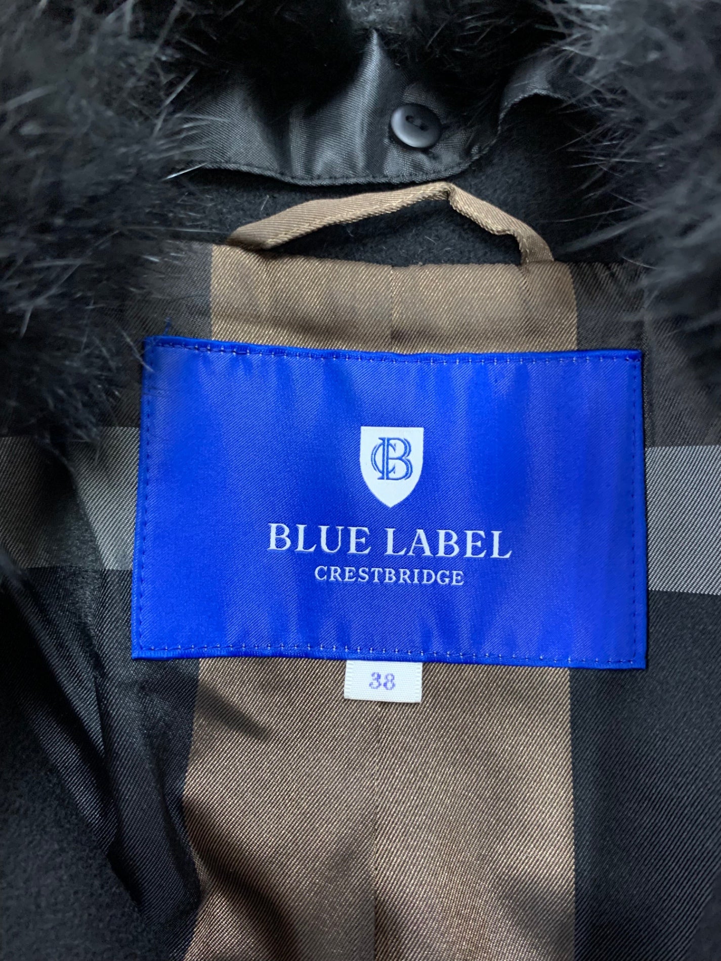 ブルーレーベルクレストブリッジ 55B29-288-09 チェスターコート 38 ブラック ウール ラビットファー IT8V4K7E4IAO