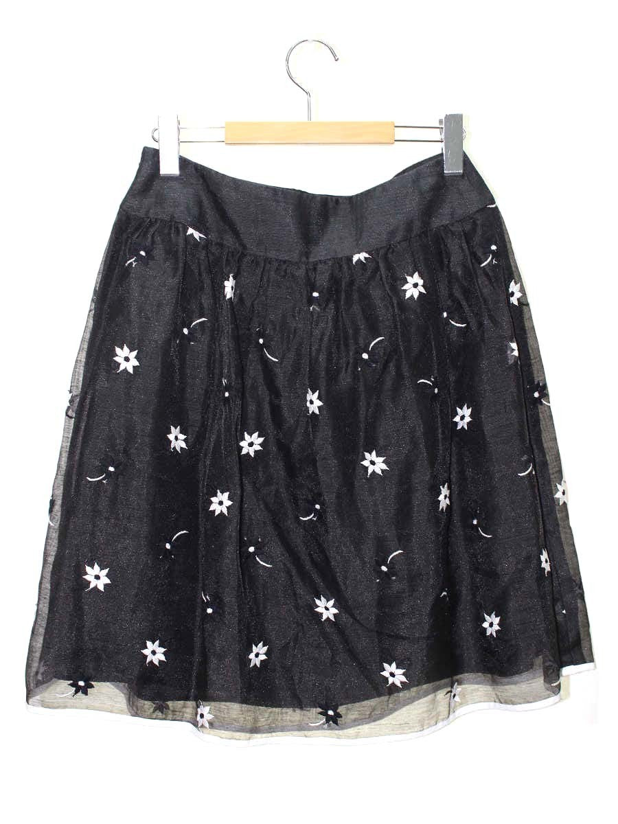 エムズグレイシー　お花ししゅう　スカート40 エムズグレイシー 627343 スカート 40 ブラック フラワーモチーフ 刺繍