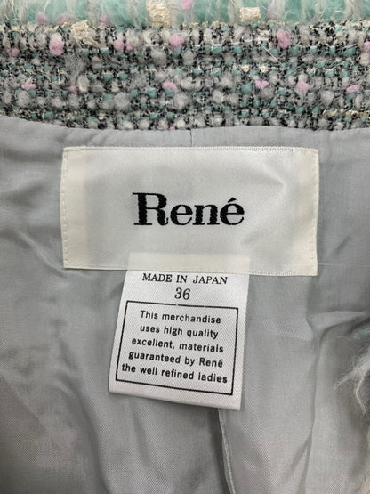 ルネ コート 36 ブルー TISSUE社製ツイード フリンジ ITHN428KELN0