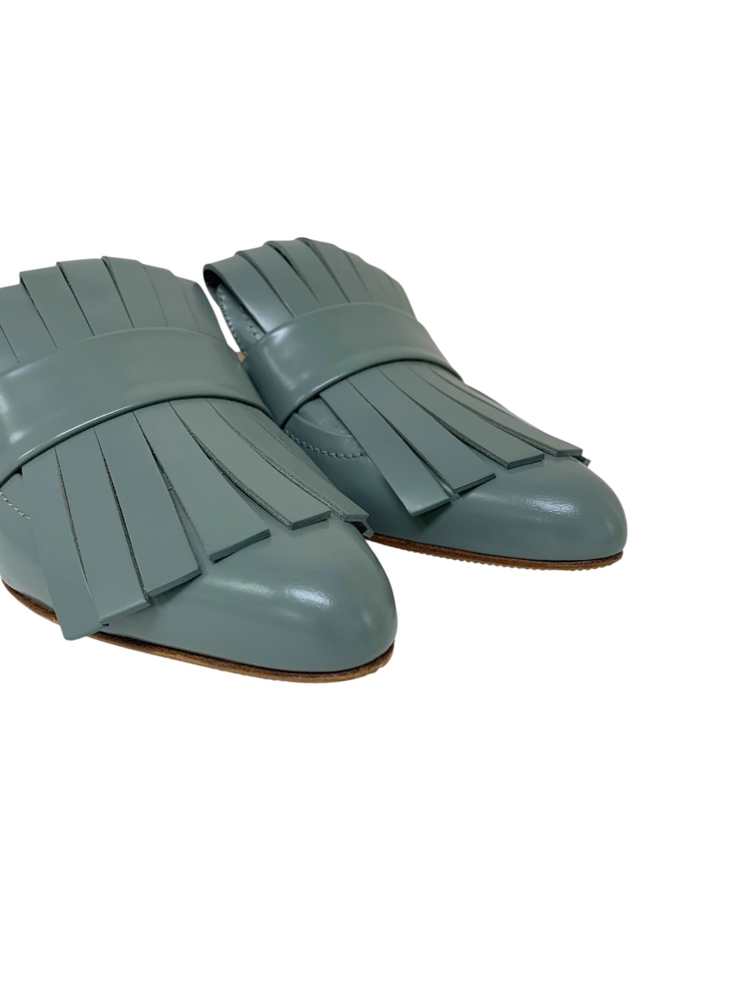 マルニ MARNI フリンジ カーフスキン ミュール スリッパ グレーブルー IT07TSGLZF0C
