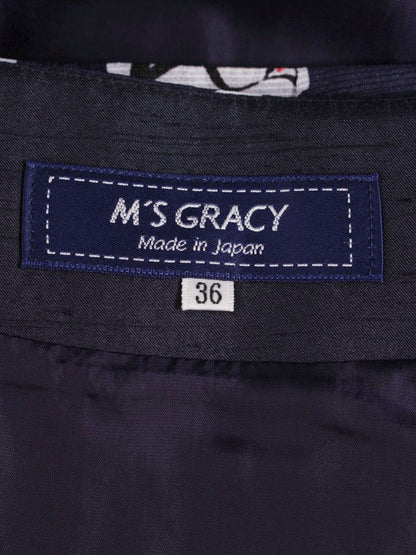 エムズグレイシー 017324 スカート 36 ネイビー パラソルモチーフ フレア ITTSYG3WH6F8