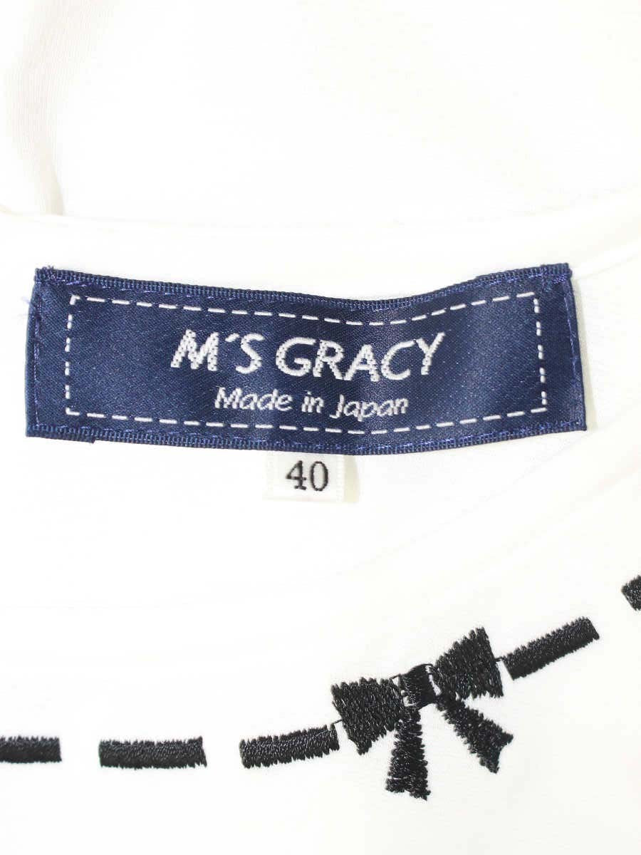 エムズグレイシー 515106 トップス 40 ホワイト リボン 刺繍 IT8IK6U1VHCG