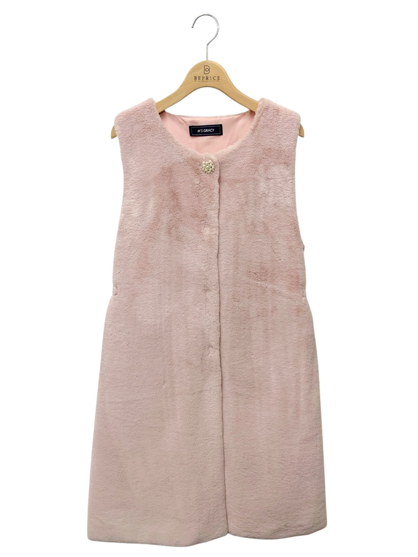 エムズグレイシー Fake Fur Vest  296503 ベスト ピンク  ロング フェイクパール ラインストーン IT132XW8A1D6