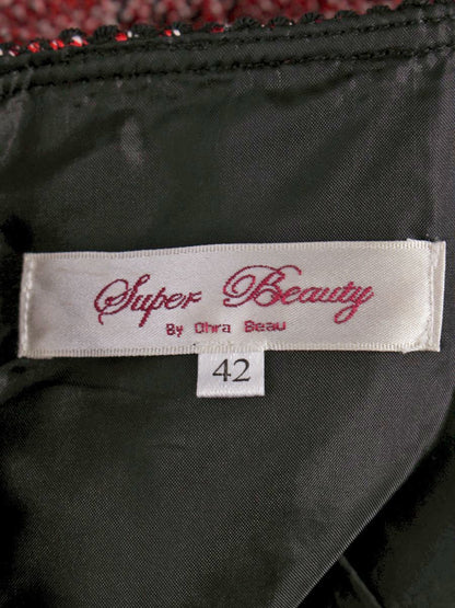 スーパービューティー ワンピース 42 レッド チェック柄 ビジュー リボン 袖ニット IT40FXXAAKU4 【SALE】