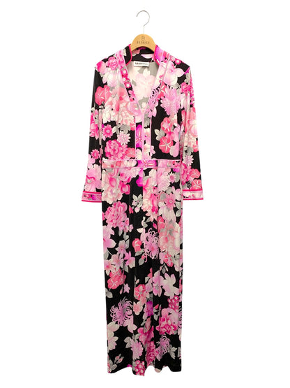 レオナールパリ 0480909 ワンピース 42 ブラック フラワーモチーフ Vネック ITP66BDUDRBT