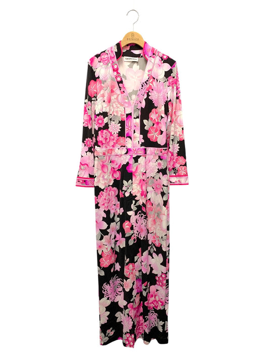 レオナールパリ 0480909 ワンピース 42 ブラック フラワーモチーフ Vネック ITP66BDUDRBT