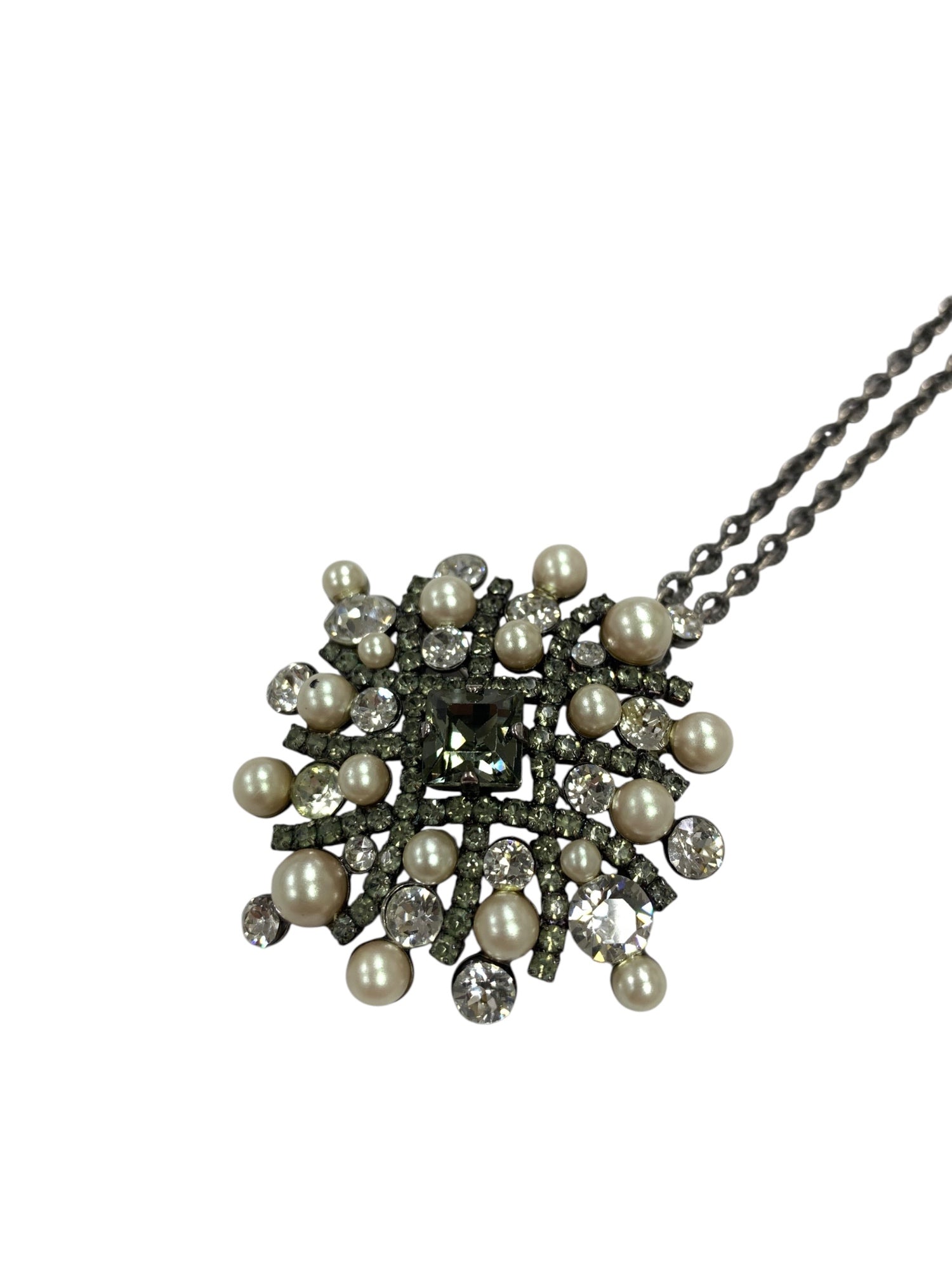 フォクシーブティック ネックレス グレー パール ラインストーン