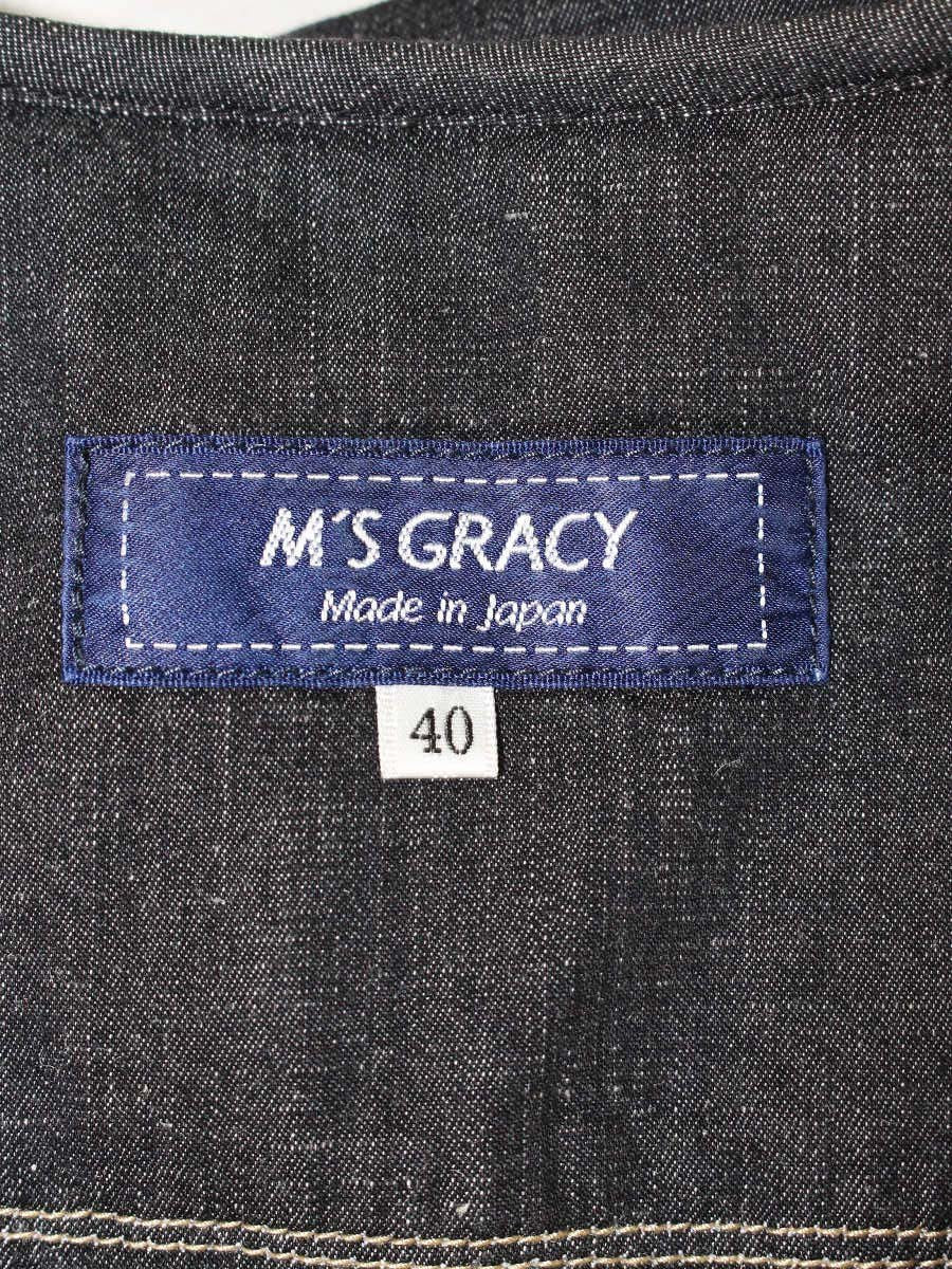 エムズグレイシー 114113 デニムジャケット 40 ブラック ノーカラー フリル ロゴ IT0YA3KDD1R2