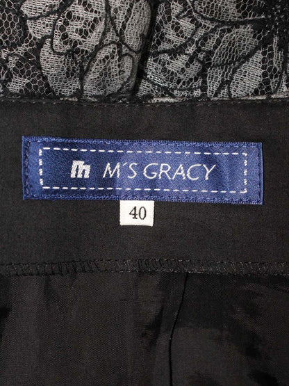 エムズグレイシー 727307 スカート 40 ブラック フラワーモチーフ レース ITFF1KGNPZ5C