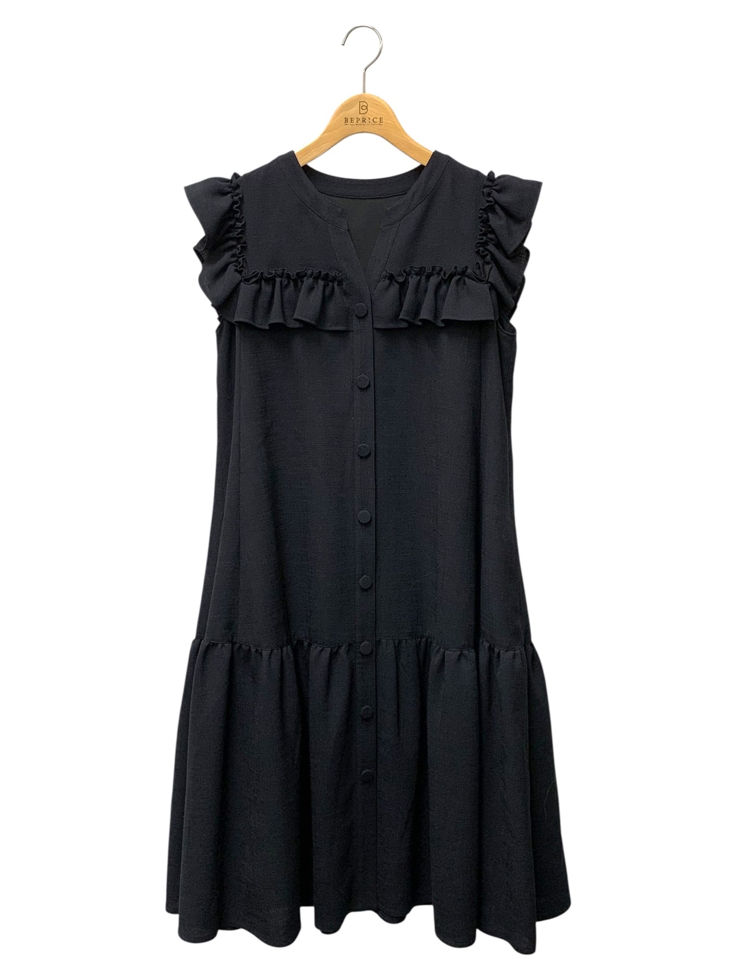 ルネ 5526020 ワンピース 36 ネイビー クルミボタン フリル IT9ZUUDLSZ3M