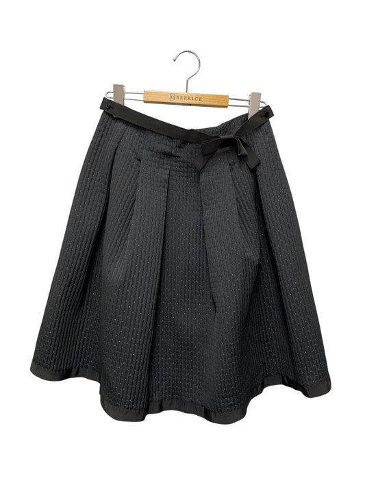 エムズグレイシー 017707 スカート 38 ブラック ラメ キルティング フレアー リボン IT796CJOOE2K