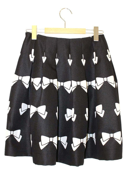 エムズグレイシー 427506 スカート 36 ブラック リボンモチーフ タックフレア ITLM8ZNGDV4Y