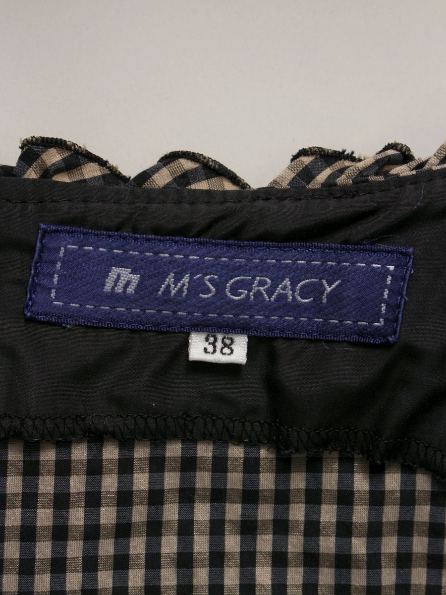エムズグレイシー 421344 ワンピース 38 ベージュ/ブラック ギンガムチェック バックジップ ITJMYD3KLCPS