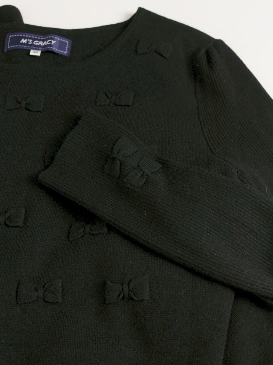 エムズグレイシー Ribbon Knit One-piece 818570 ワンピース 40 ブラック リボン ITQ9BWJYV8TQ