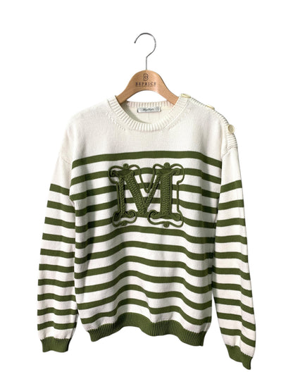 マックスマーラ ROUND NECK KNITS 13610321 ニット S ホワイト ボーダー ロゴ ITINQ3G945GI