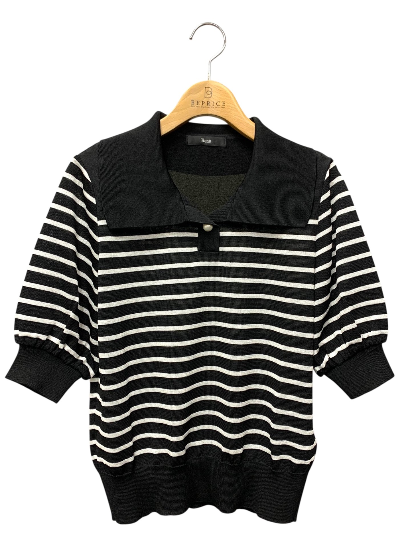 ルネ 5232080 ポロシャツ 36 ブラック ボーダー パフスリーブ IT20HY4GLVJ4 【SALE】