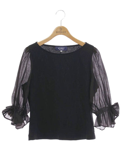 エムズグレイシー 015326 カットソー 40 ブラック シアースリーブ ITH0X6UEJHSA