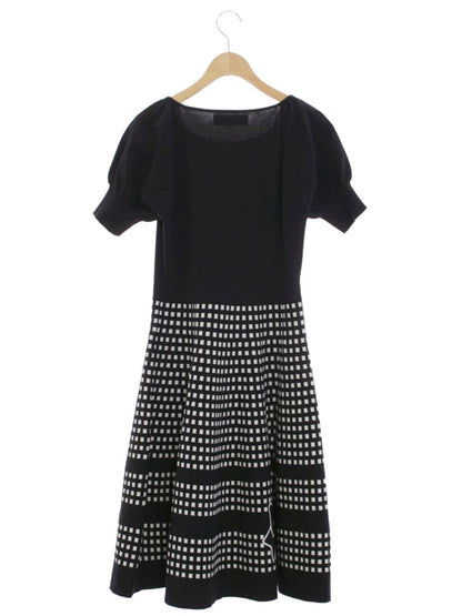 エムズグレイシー 018338 ワンピース 38 ブラック/ホワイト フィット＆フレアニット リボン ITB8XD85PY6O