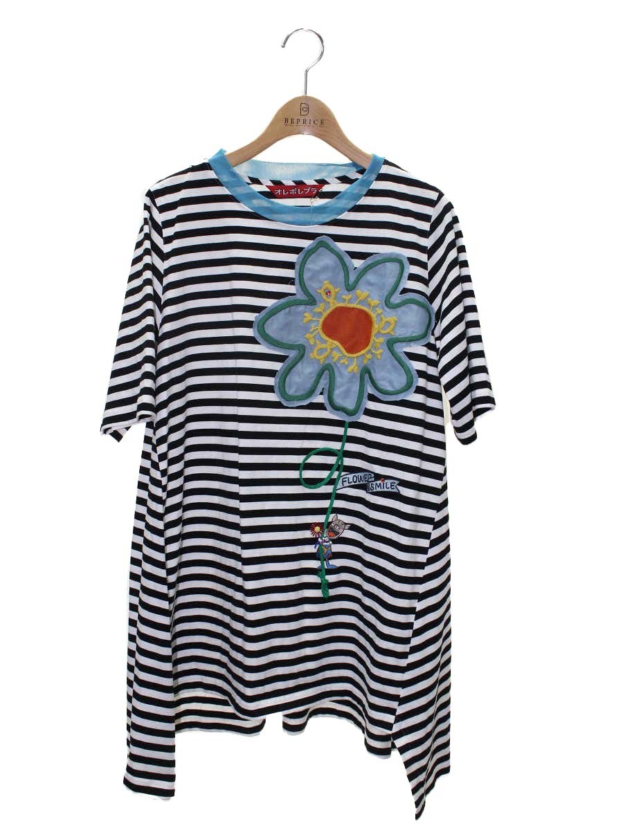 オレボレブラ 232354 チュニック M ブラック フラワーモチーフ ボーダー ITG1TTPXCGTU