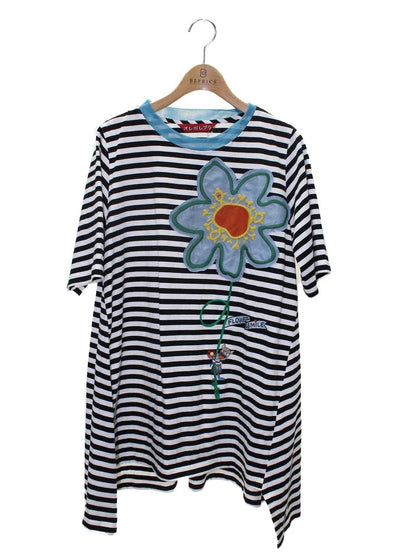 オレボレブラ 232354 チュニック M ブラック フラワーモチーフ ボーダー ITG1TTPXCGTU