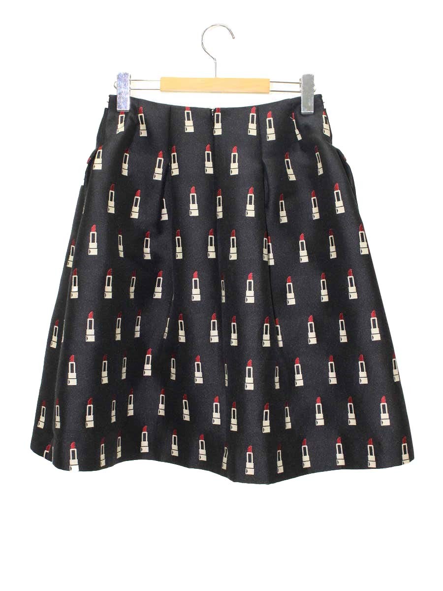 エムズグレイシー 727535 スカート 40 ブラック リップスティック柄 フレア ITQ8MSVQ4Y30