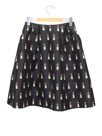 エムズグレイシー 727535 スカート 40 ブラック リップスティック柄 フレア ITQ8MSVQ4Y30