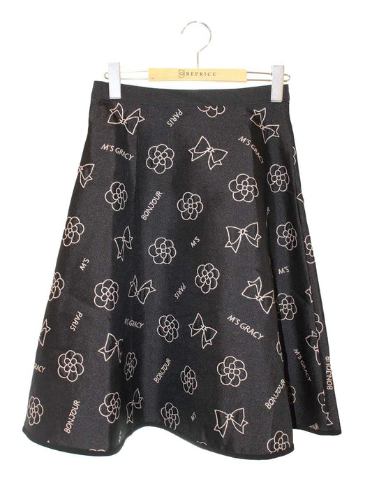 エムズグレイシー 017503 スカート 38 ブラック モチーフ ジャカード IT7GZYKTHX5C